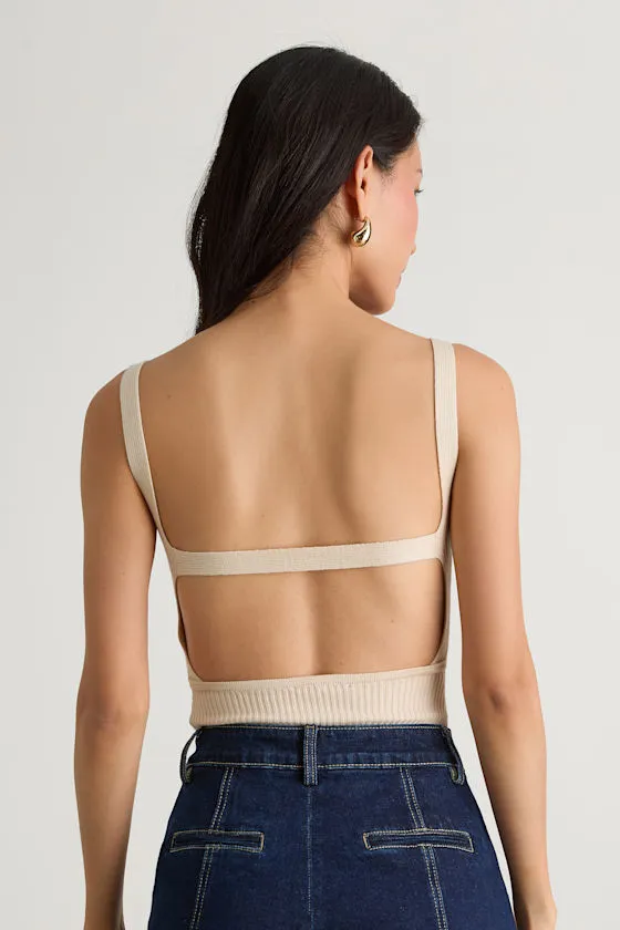 Emberlin Beige Ribbed Low-Back Sleeveless Bodysuit sold by Lulus product image thumbnail 2
