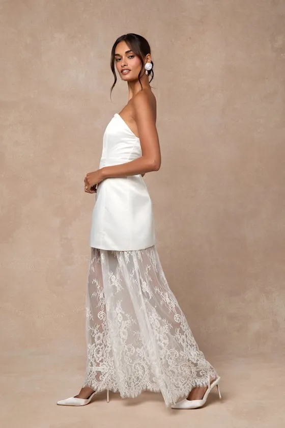 Winslet White Satin Sheer Hem Strapless Maxi Dress sold by Lulus product image thumbnail 3