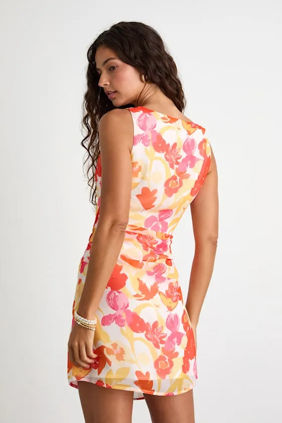Roanes Orange Floral Boat Neck Pleated Mini Dress sold by Lulus product image thumbnail 2