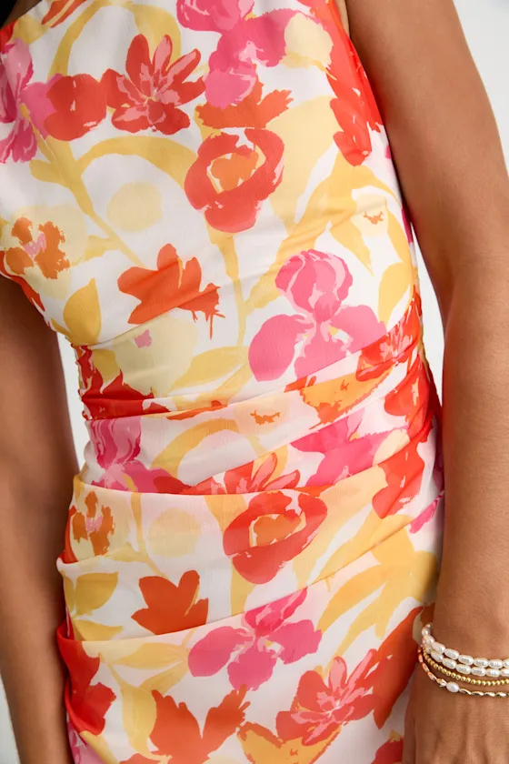 Roanes Orange Floral Boat Neck Pleated Mini Dress sold by Lulus product image thumbnail 3