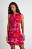 Roanes Magenta Floral Boat Neck Pleated Mini Dress sold by Lulus