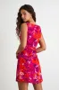 Roanes Magenta Floral Boat Neck Pleated Mini Dress sold by Lulus