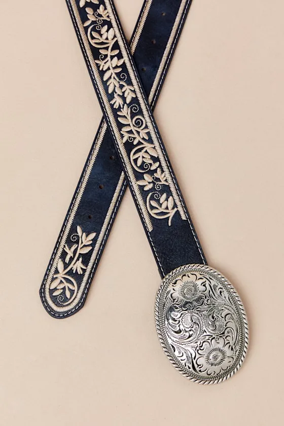 Cowgirl Favorite Navy Floral Embroidered Western Belt sold by Lulus product image thumbnail 2