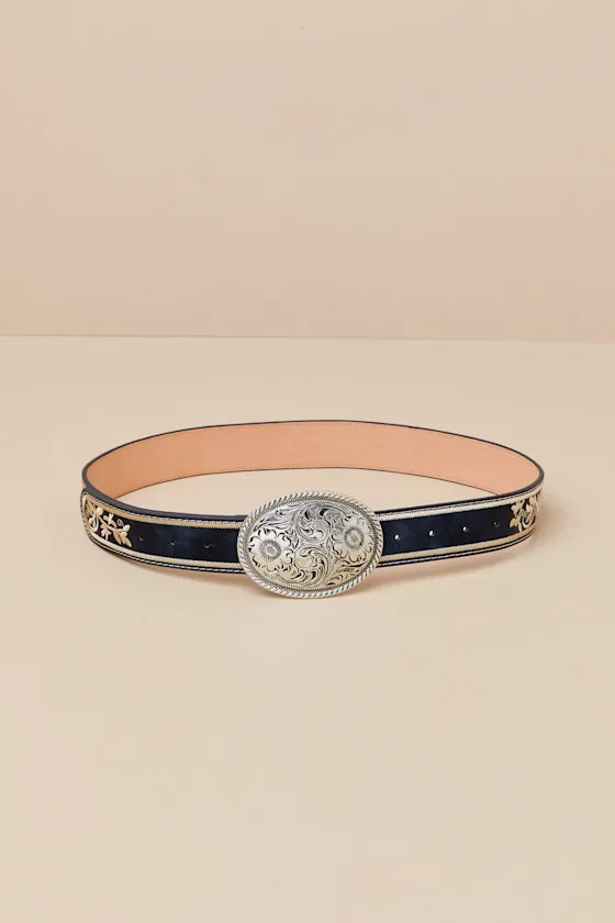 Cowgirl Favorite Navy Floral Embroidered Western Belt sold by Lulus product image thumbnail 3