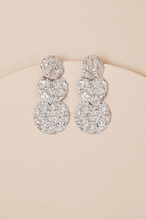 Ashton Silver Hammered Statement Earrings sold by Lulus