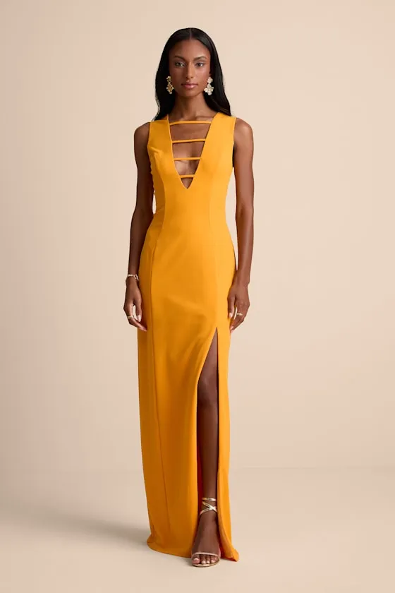 Sabrina Golden Yellow Cutout Sleeveless Maxi Dress sold by Lulus
