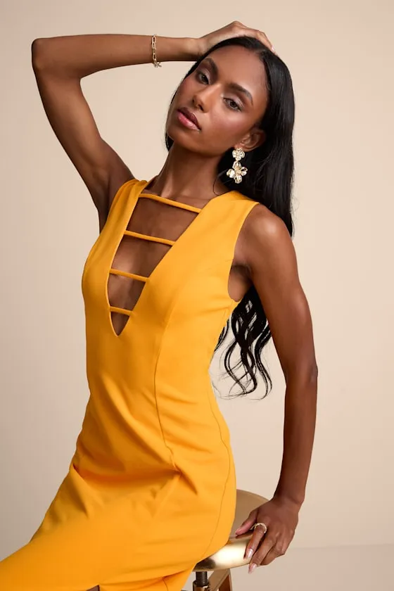 Sabrina Golden Yellow Cutout Sleeveless Maxi Dress sold by Lulus product image thumbnail 2