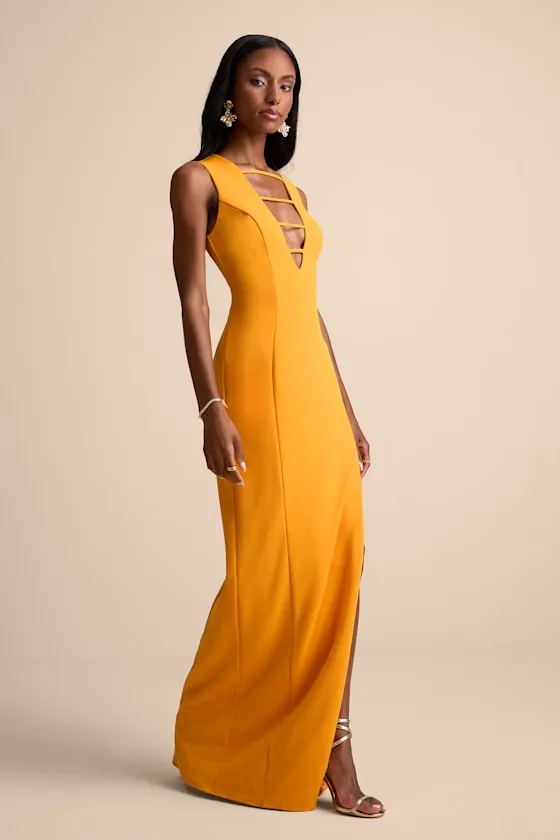 Sabrina Golden Yellow Cutout Sleeveless Maxi Dress sold by Lulus product image thumbnail 4