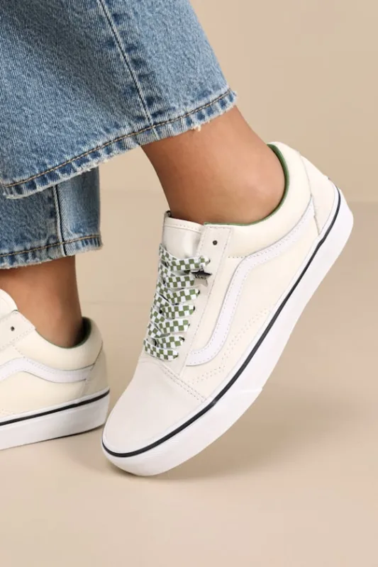Old Skool Marshmallow and Green Suede Leather Sneakers sold by Lulus