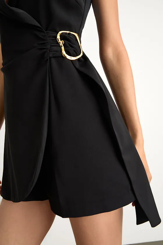Angie Black Collared Wrap Belted Romper sold by Lulus product image thumbnail 3