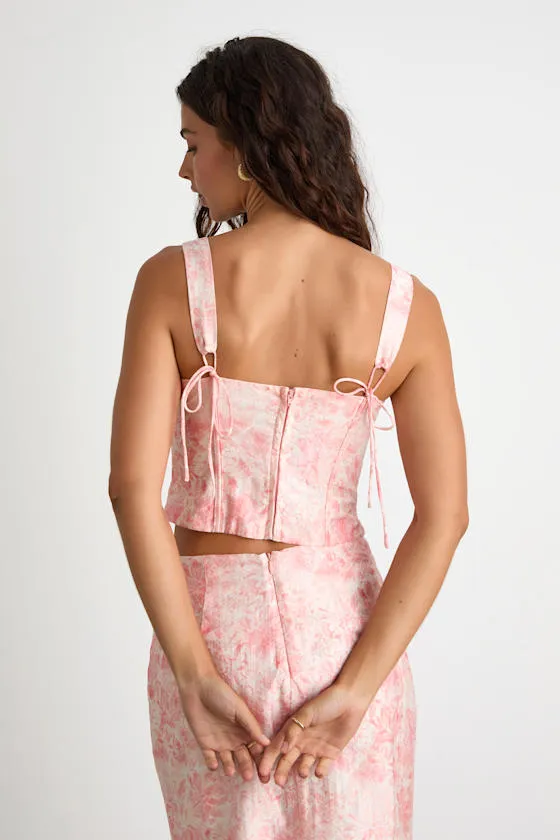 Lynelle Pink Floral Textured Sleeveless Bustier Top sold by Lulus product image thumbnail 2