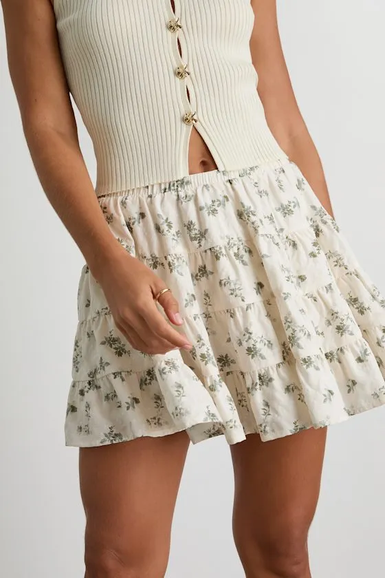 Chloe Ivory Floral Tiered Mini Skirt sold by Lulus product image thumbnail 2