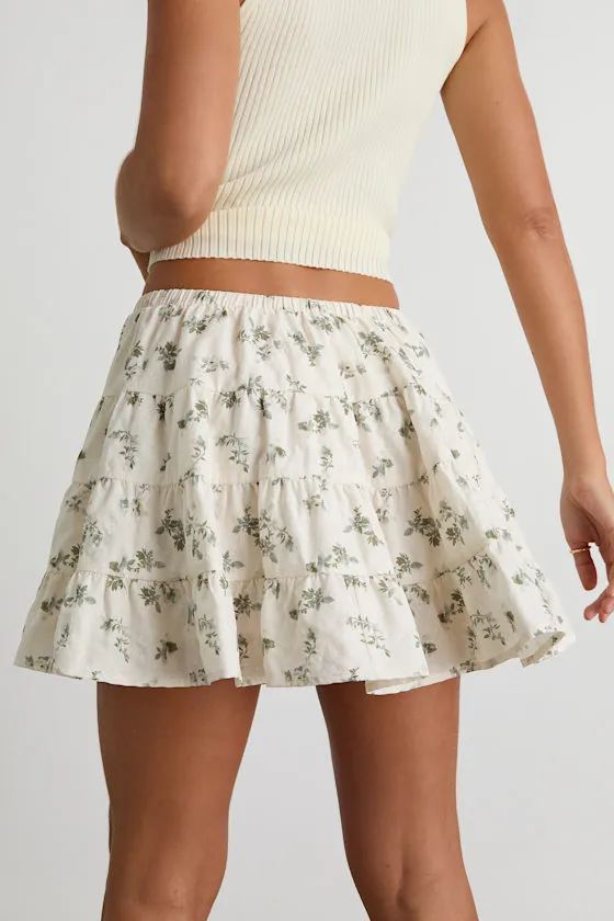 Chloe Ivory Floral Tiered Mini Skirt sold by Lulus product image thumbnail 3