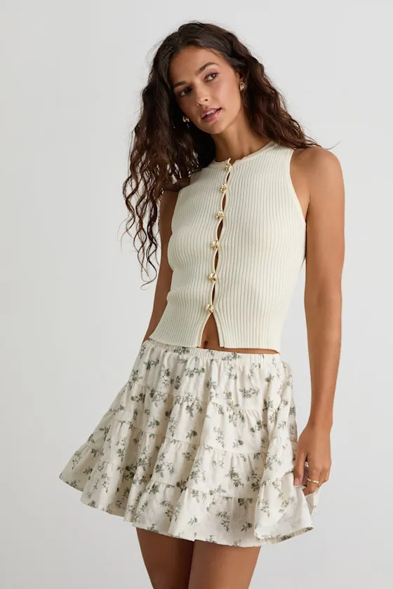 Chloe Ivory Floral Tiered Mini Skirt sold by Lulus product image thumbnail 4