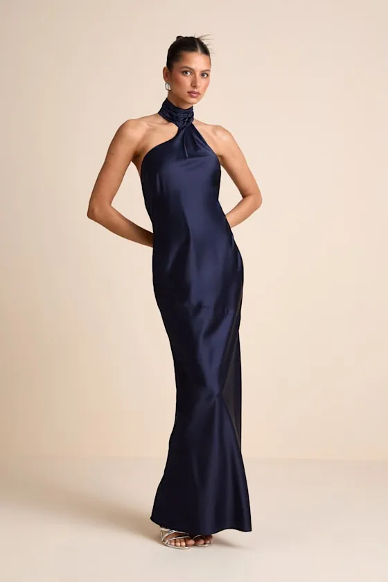 Madalena Navy Satin Cowl Back Maxi Dress sold by Lulus product image thumbnail 2