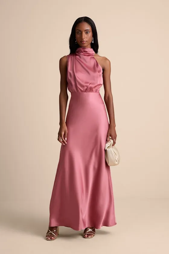 Distinctive Charm Rose Pink Satin Asymmetrical Maxi Dress sold by Lulus product image thumbnail 2