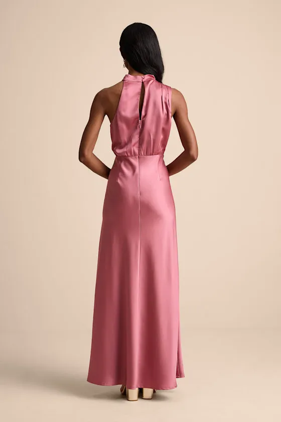 Distinctive Charm Rose Pink Satin Asymmetrical Maxi Dress sold by Lulus product image thumbnail 3