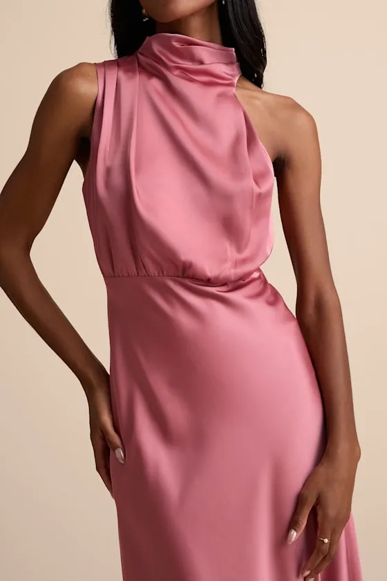Distinctive Charm Rose Pink Satin Asymmetrical Maxi Dress sold by Lulus product image thumbnail 4
