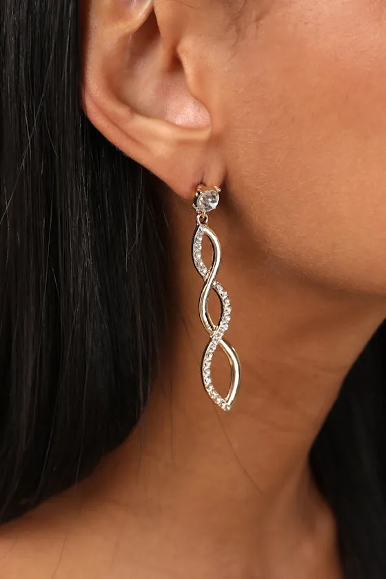 Jene Gold Rhinestone Drop Earrings sold by Lulus