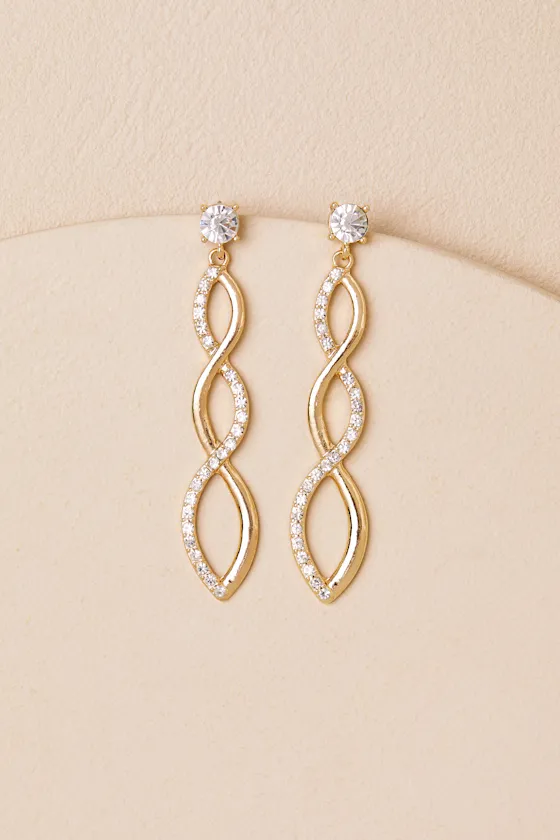 Jene Gold Rhinestone Drop Earrings sold by Lulus product image thumbnail 2