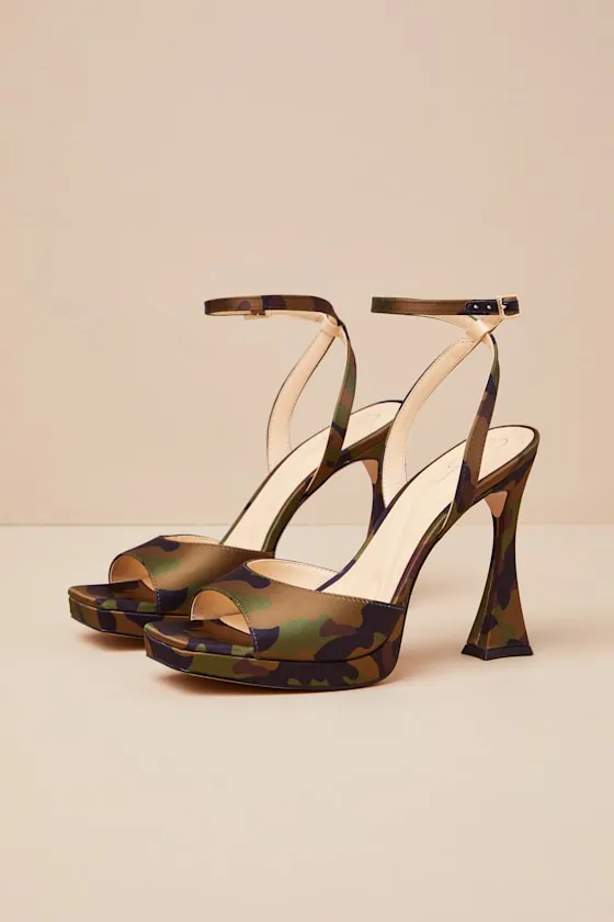 Jixte Forest Camo Satin High Heel Ankle Strap Sandals sold by Lulus product image thumbnail 2