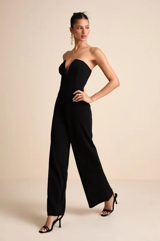 Cris Black Plunge Strapless Straight Leg Jumpsuit sold by Lulus
