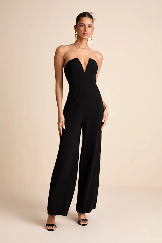 Cris Black Plunge Strapless Straight Leg Jumpsuit sold by Lulus product image thumbnail 3