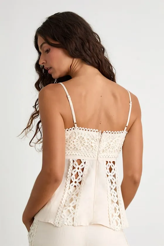 Vannah Ivory Linen Crochet Lace Tank Top sold by Lulus product image thumbnail 3