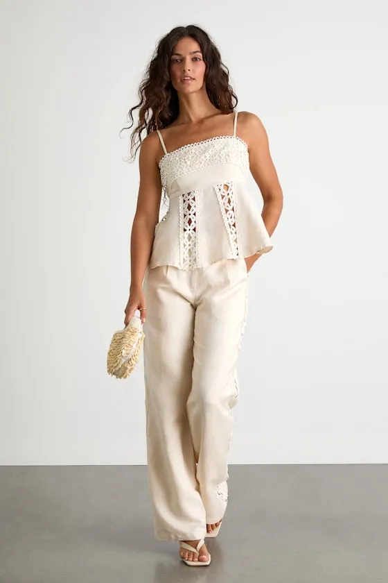 Vannah Ivory Linen Crochet Lace Tank Top sold by Lulus product image thumbnail 4