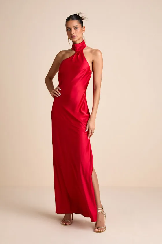 Madalena Red Satin Cowl Back Maxi Dress sold by Lulus product image thumbnail 2