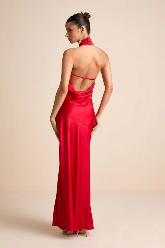 Madalena Red Satin Cowl Back Maxi Dress sold by Lulus product image thumbnail 3