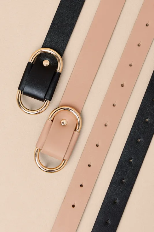 Alanna Black and Beige Skinny Belt Set sold by Lulus