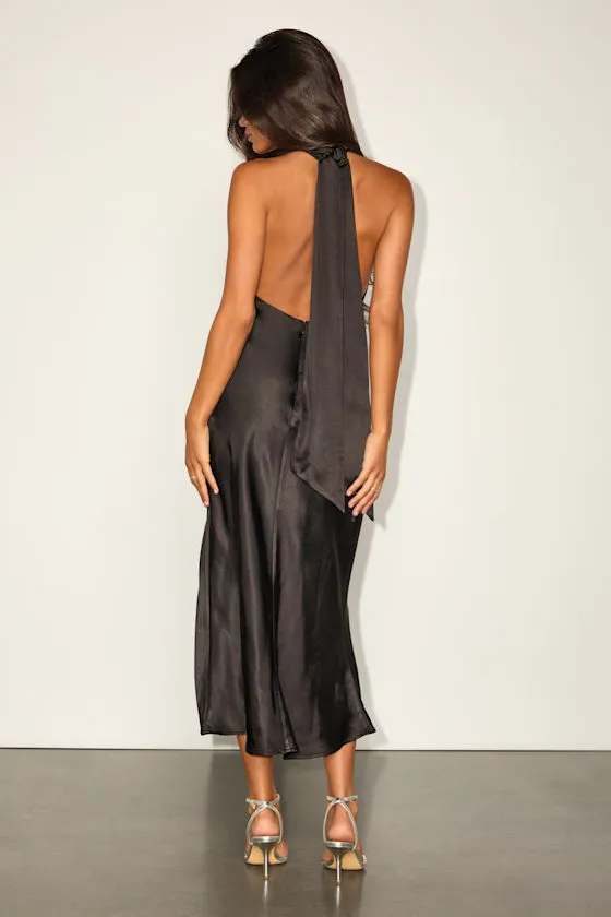 Exceptional Status Black Halter Backless Slip Midi Dress sold by Lulus product image thumbnail 4
