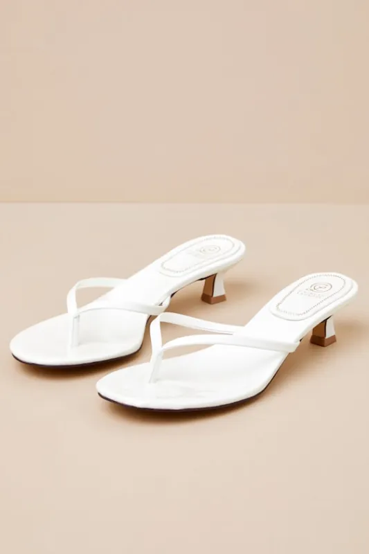 Brissa White Patent Kitten Heel Thong Sandals sold by Lulus