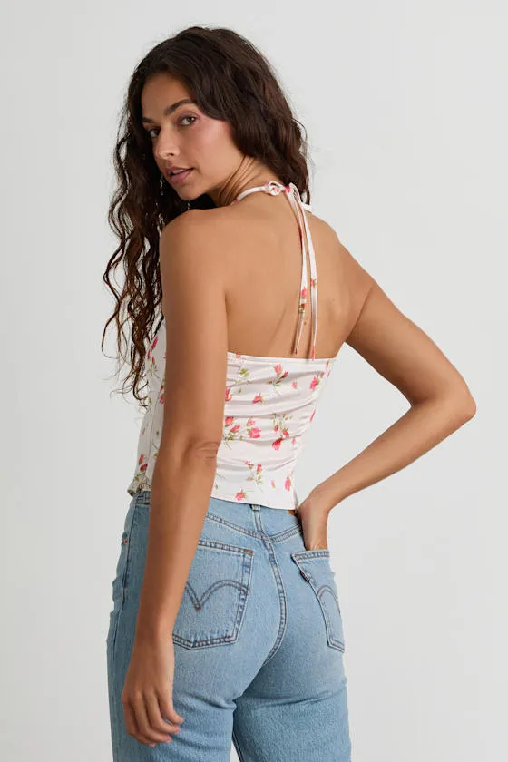 Demi White Floral Satin Halter Cami Top sold by Lulus product image thumbnail 3