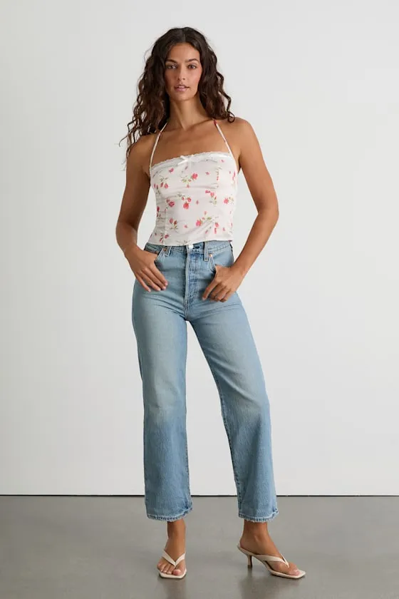 Demi White Floral Satin Halter Cami Top sold by Lulus product image thumbnail 4