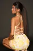 Mitzy Ivory Multi Floral Sequin Lace-Up Mini Dress sold by Lulus