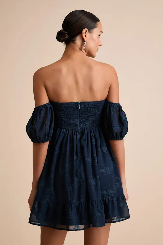 Cutest Icon Navy Embroidered Off-the-Shoulder Mini Dress sold by Lulus product image thumbnail 2