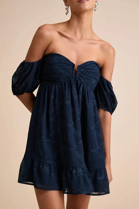 Cutest Icon Navy Embroidered Off-the-Shoulder Mini Dress sold by Lulus product image thumbnail 4