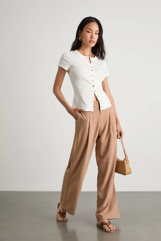 Siyana Tan Pinstriped Linen Straight Leg Trouser Pants sold by Lulus product image thumbnail 2