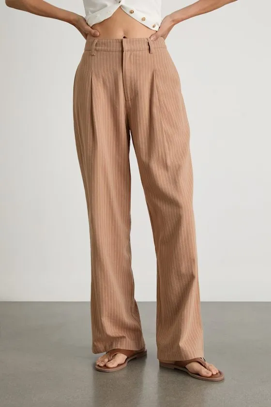 Siyana Tan Pinstriped Linen Straight Leg Trouser Pants sold by Lulus product image thumbnail 3