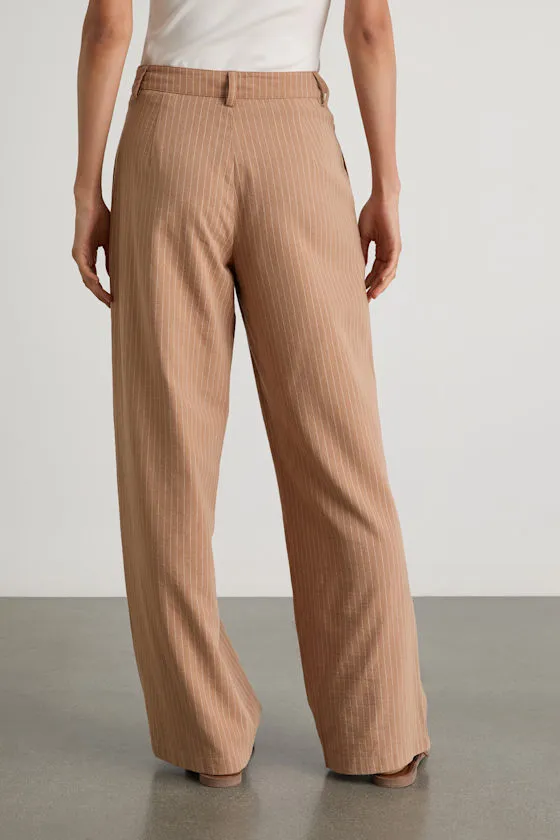 Siyana Tan Pinstriped Linen Straight Leg Trouser Pants sold by Lulus product image thumbnail 4
