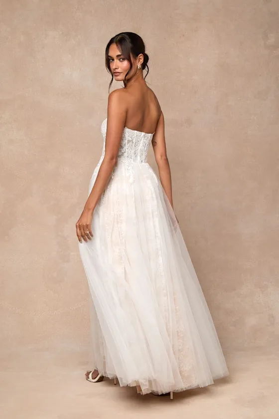 Colette White and Beige Lace Bustier Maxi Dress sold by Lulus product image thumbnail 3