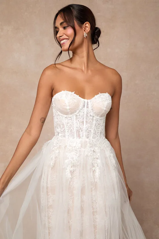 Colette White and Beige Lace Bustier Maxi Dress sold by Lulus product image thumbnail 4