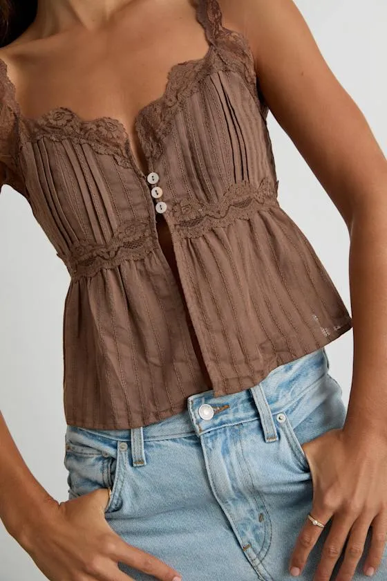 Yanika Brown Eyelet Lace Tank Top sold by Lulus product image thumbnail 2