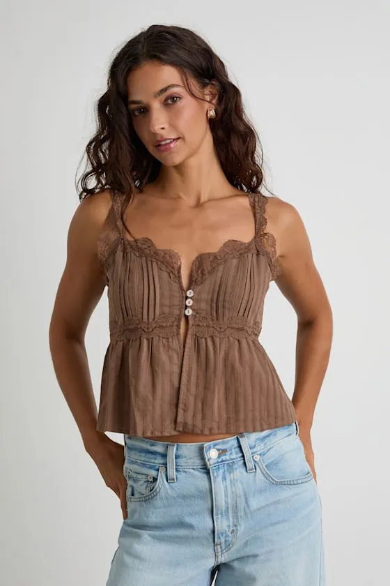 Yanika Brown Eyelet Lace Tank Top sold by Lulus product image thumbnail 3