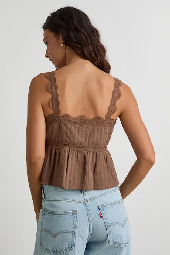 Yanika Brown Eyelet Lace Tank Top sold by Lulus product image thumbnail 4