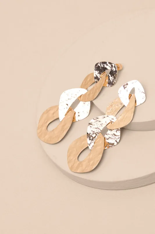 Coralie Gold Textured Linked Drop Earrings sold by Lulus