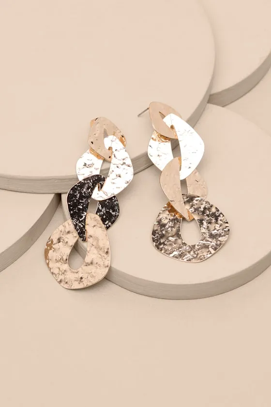 Coralie Gold Textured Linked Drop Earrings sold by Lulus product image thumbnail 2