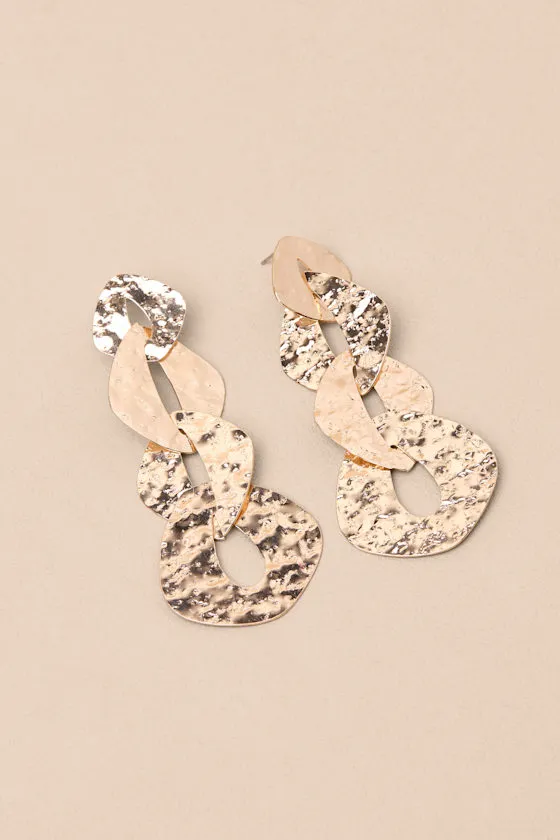 Coralie Gold Textured Linked Drop Earrings sold by Lulus product image thumbnail 3